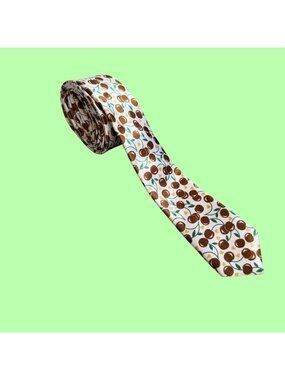 Novelty Cherry and Heart All Over Print Neck Skinny Slim Tie